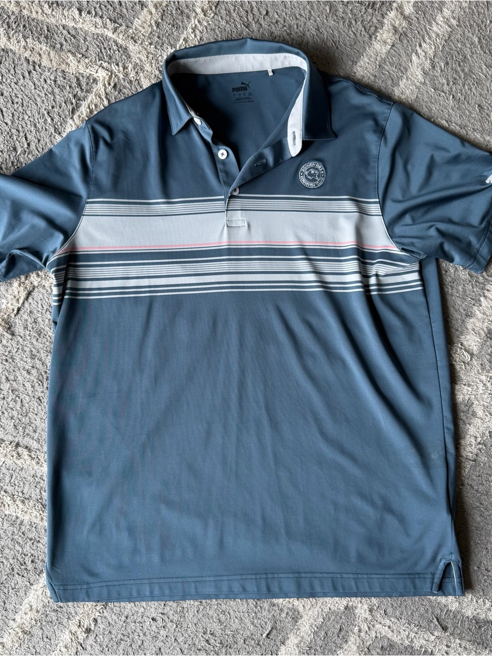 Puma Men's Slate Blue Polo with White & Red Stripe Accents